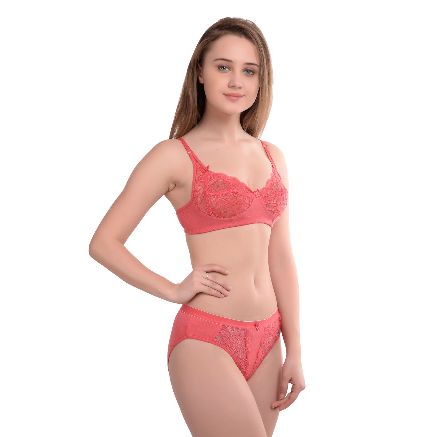 Women's Cotton Non-Padded Wire Free Full Coverage Honeymoon Bridal Lace Bra