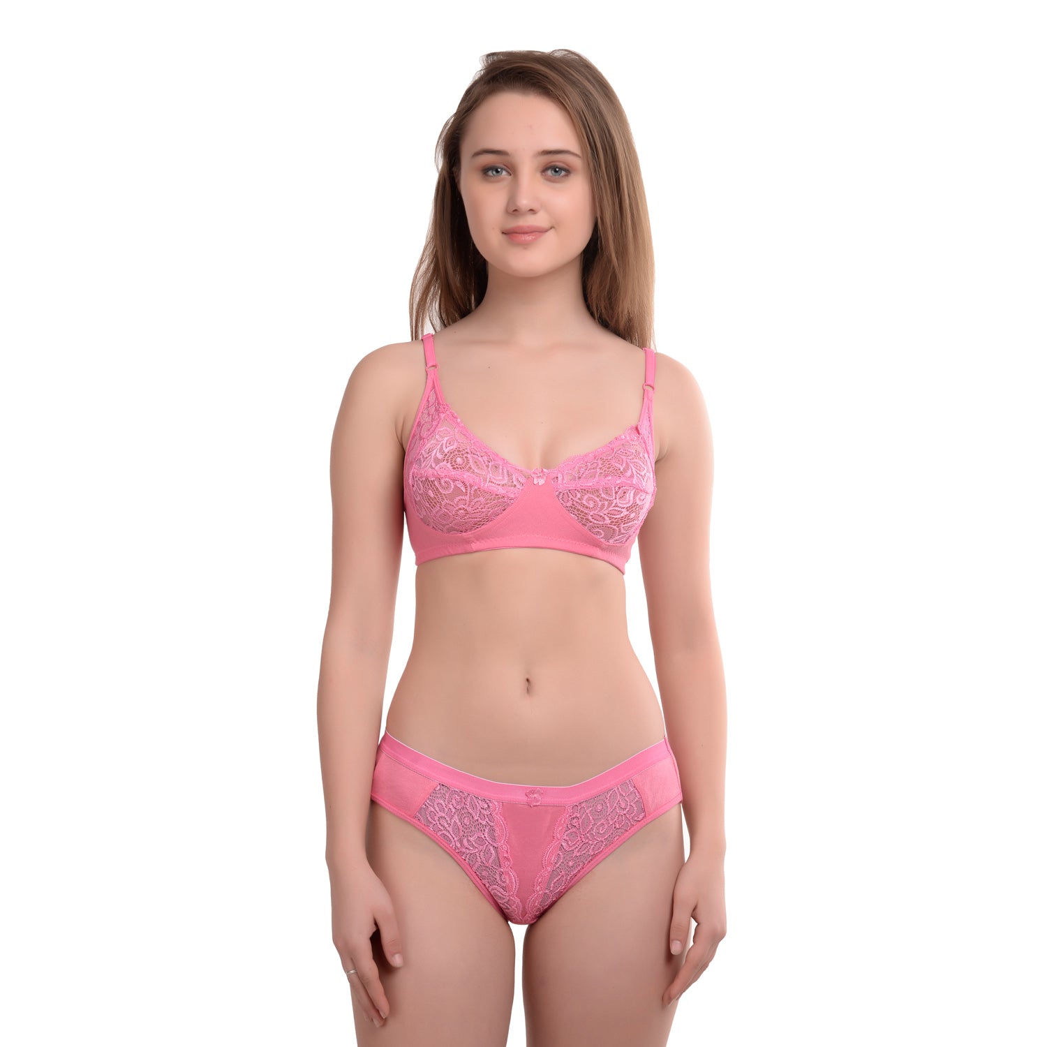 Honeymoon Cotton Wire Free Full Coverage Bridal Lace Set Combo of 2: Cup B