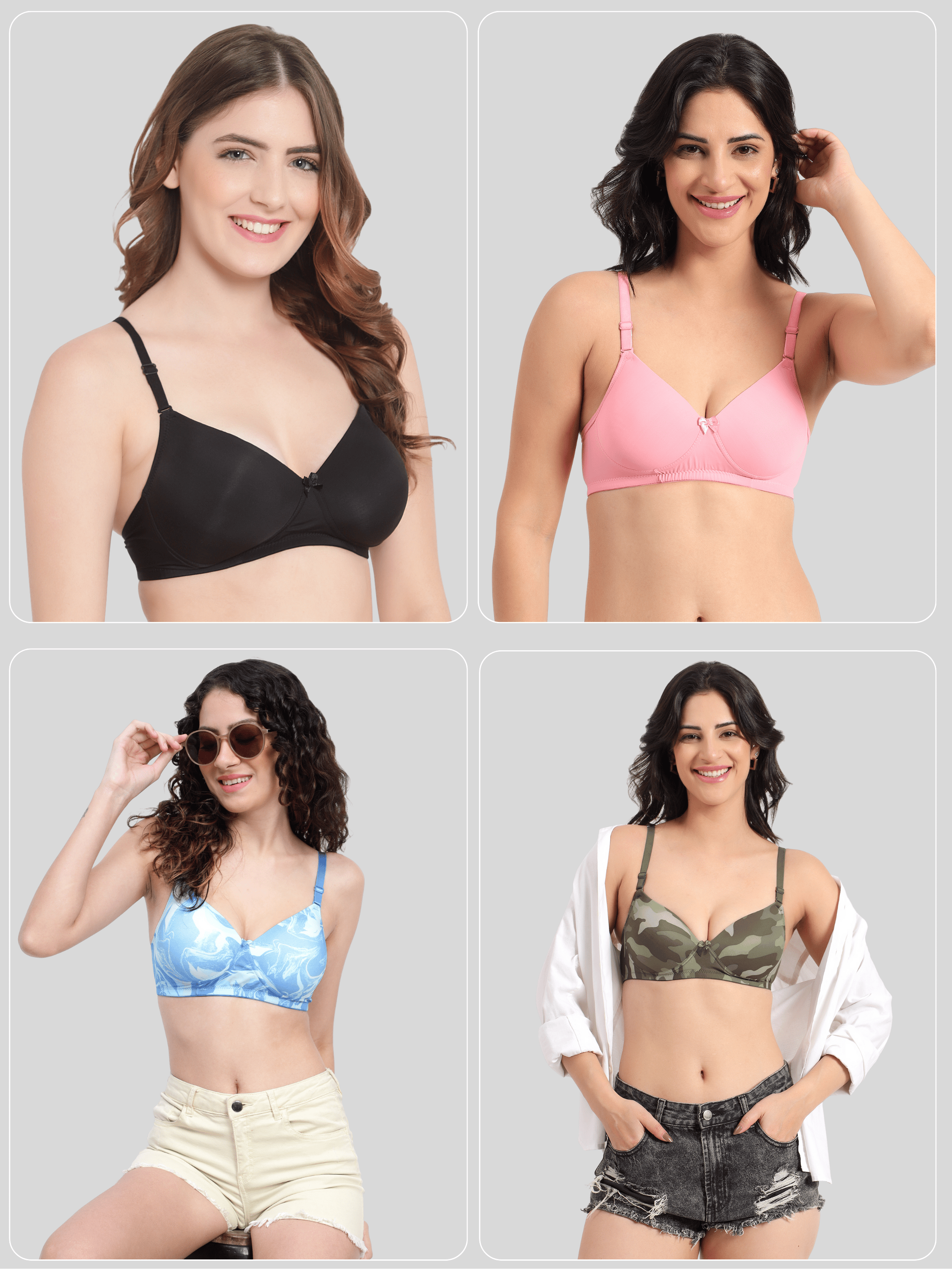 Cloud Soft Premium Padded Non-Wired Printed & Floral Bra Combo of 4